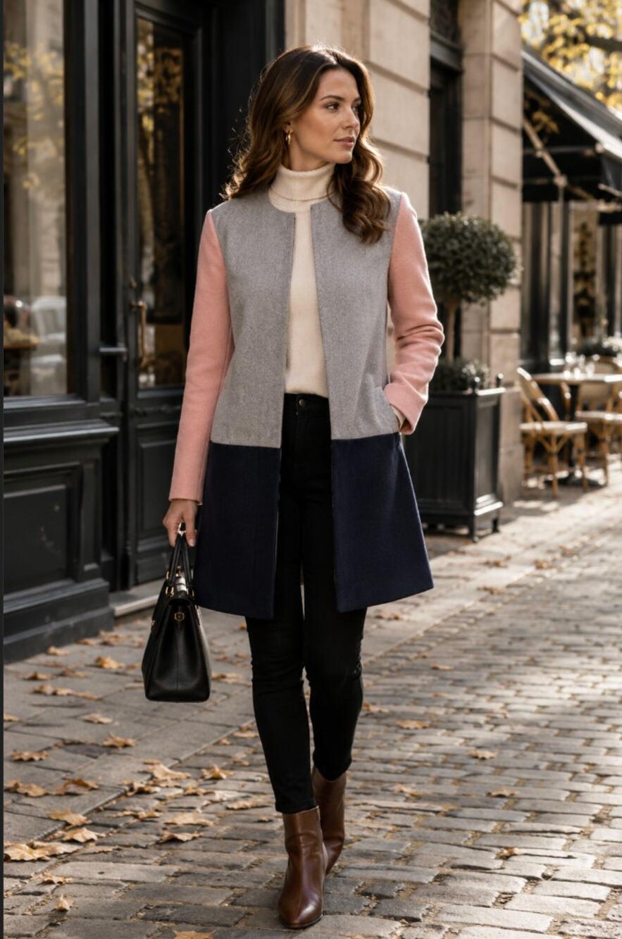 Sabine Women's Minimalist Colorblock Trench Coat  Medium